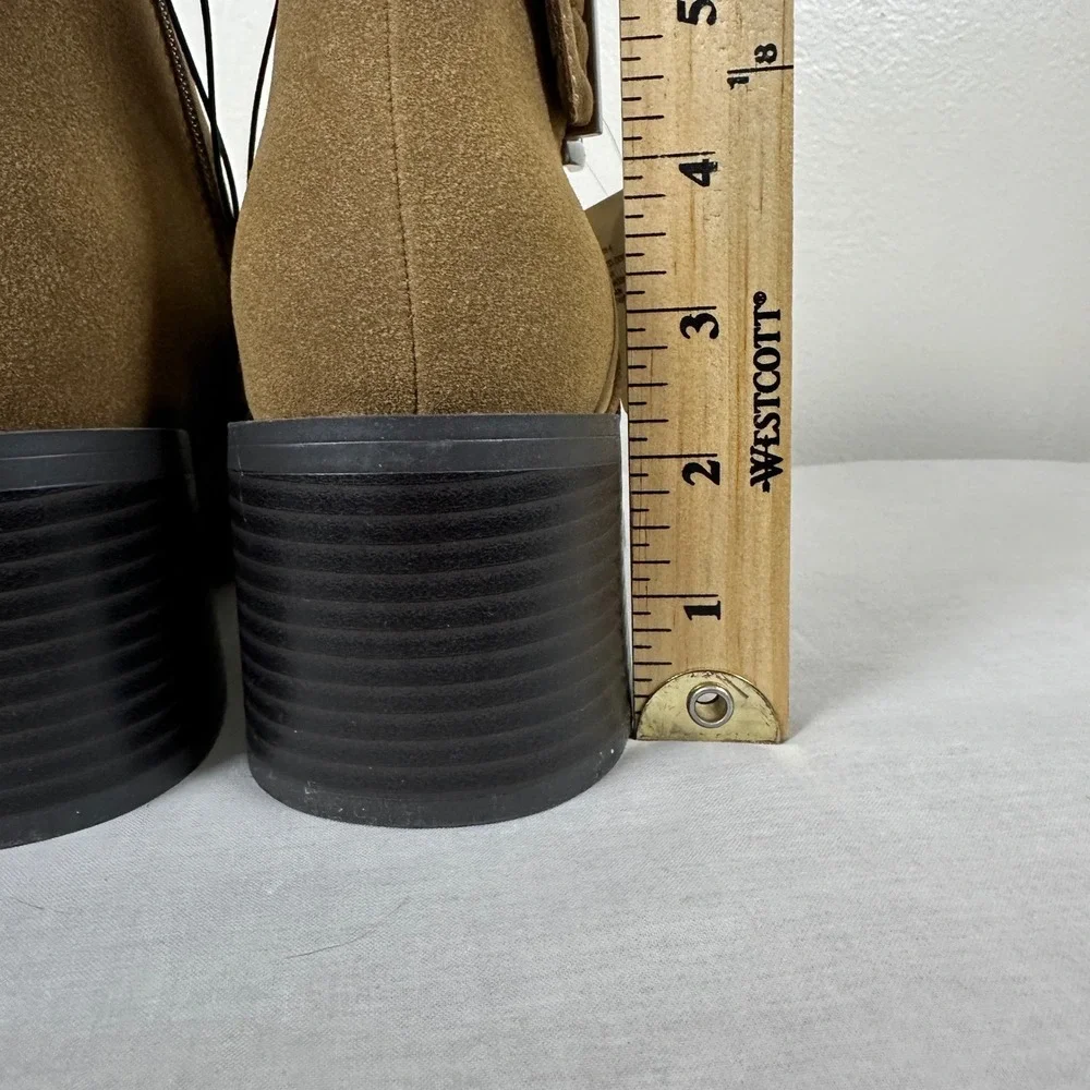 a.n.a Women's 10 Shadow Bootie Tan‎ Faux Suede Buckle Block Heel Ankle Boots NEW
